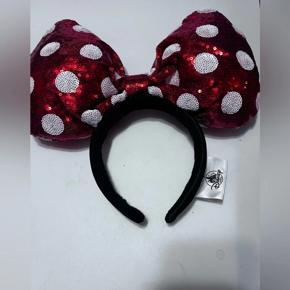 DISNEY PARKS MINNIE MOUSE HEADBAND DISNEY RED POLKA DOT SEQUINS BOW USA